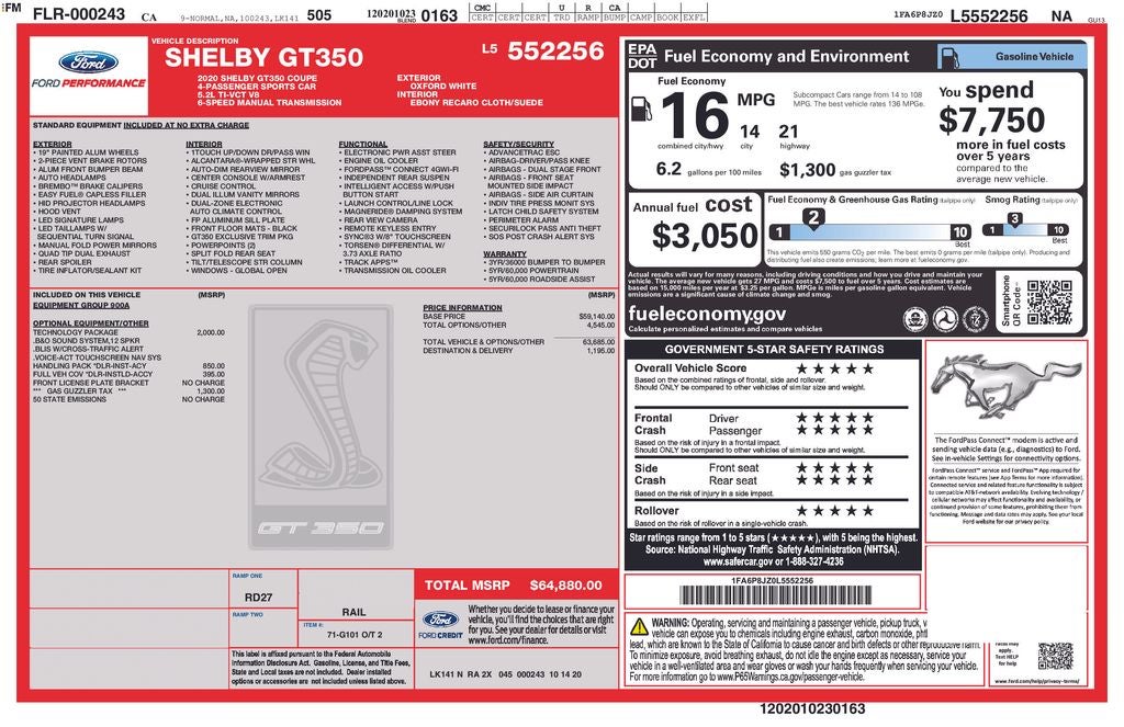 2020 Ford Mustang Shelby GT350