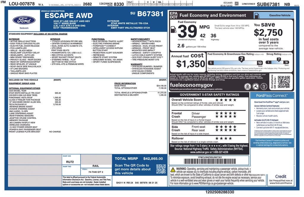 2025 Ford Escape Hybrid ST-Line Select