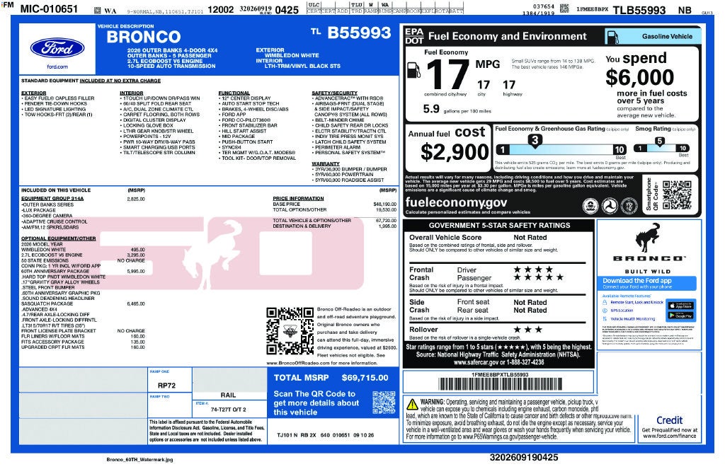 2026 Ford Bronco Outer Banks 60th Anniversary Package