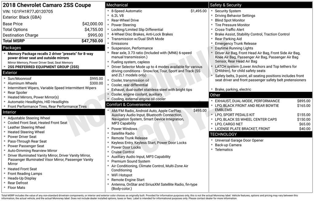 2018 Chevrolet Camaro SS 2SS