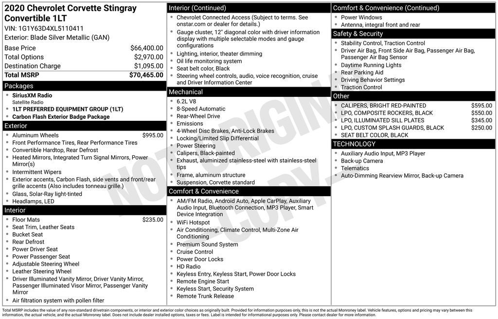2020 Chevrolet Corvette Stingray 1LT
