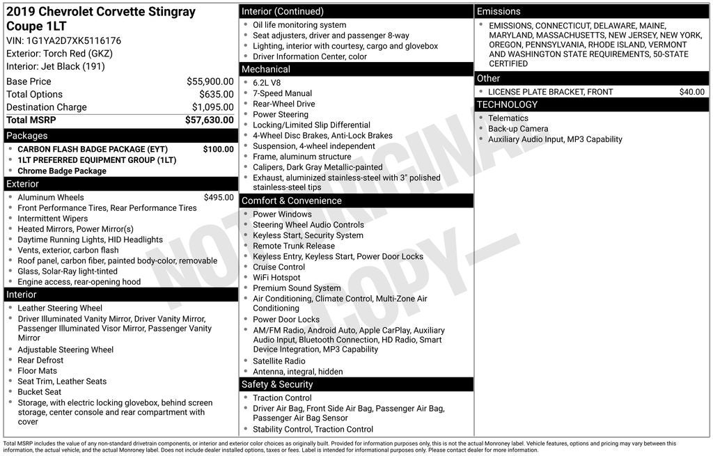 2019 Chevrolet Corvette Stingray 1LT