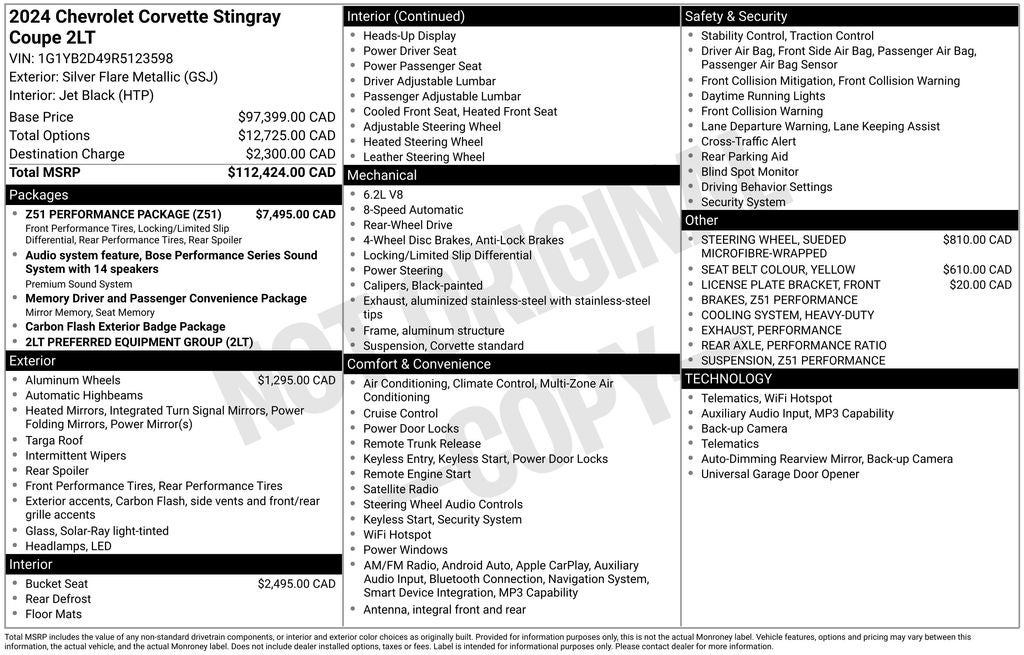 2024 Chevrolet Corvette Stingray 2LT