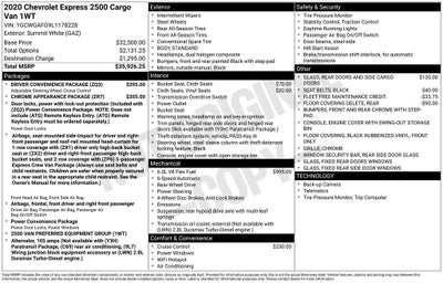 2020 Chevrolet Express 2500 Work Van Cargo