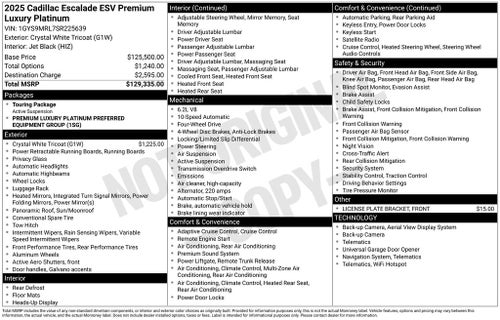 2025 Cadillac Escalade ESV Premium Luxury Platinum