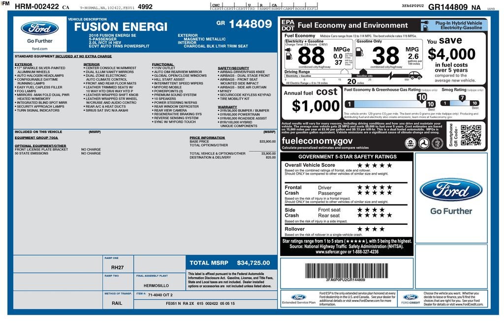 2016 Ford Fusion Energi SE Luxury