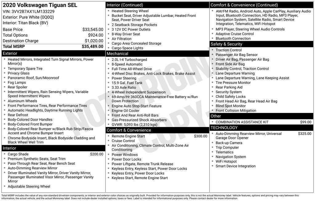 2020 Volkswagen Tiguan 2.0T SEL 4Motion