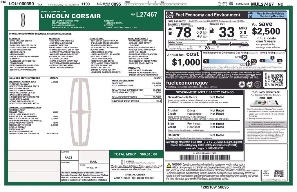 2021 Lincoln Corsair Plug-In Hybrid Grand Touring