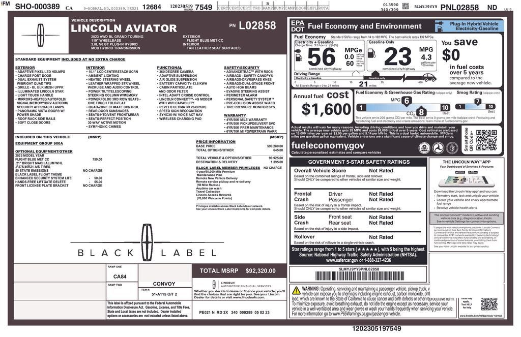 2023 Lincoln Aviator Plug-In Hybrid Black Label Grand Touring